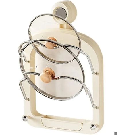 Range-couvercles mural — Organiseur de couvercles à ventouses — Étagère de rangement pour cuisine sans perçage (Blanc) (1/5)