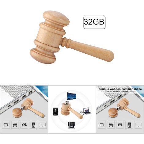 USB-2.0-Stick in Hammerform aus Holz – 32 GB Flash-Speicher, kompatibel mit USB 1.1 (1/5)