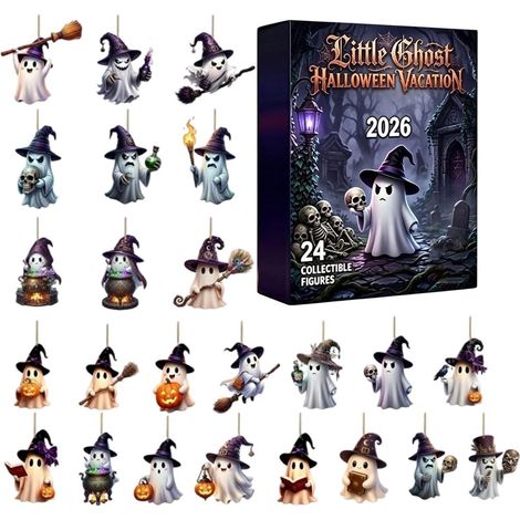 Halloween, sorcières, fantômes et petits monstres, pendentifs en acrylique, calendrier à surprise (1/5)