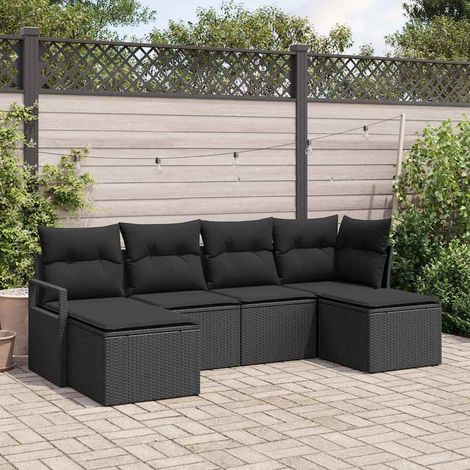 Sofa Set mit Kissen mit Speicher 6 pcs Schwarz Poly-Rattan (1/5)
