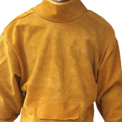 Schweißerschürze aus Leder, hoher Kragen, lange Ärmel, flammhemmende Schweißerschutzkleidung, 92 cm / 36,2 Zoll (1/5)