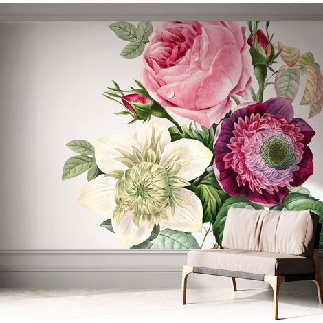Papier peint adhésif autocollant pour salon chambre à coucher peint imprimé pour mur Bouquet de fleurs 312x219 cm (1/5)