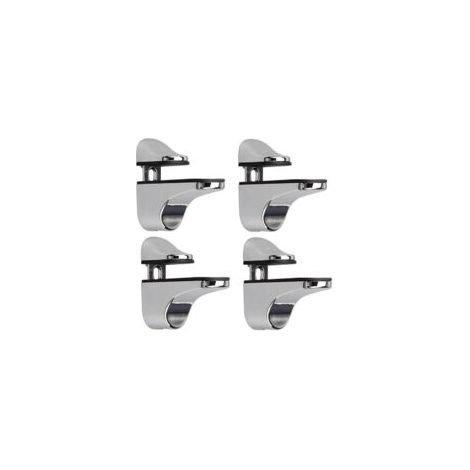 Support d'étagère en verre réglable – Lot de 4 – Alliage de zinc – Fixation murale – Pour étagères en verre ou bois