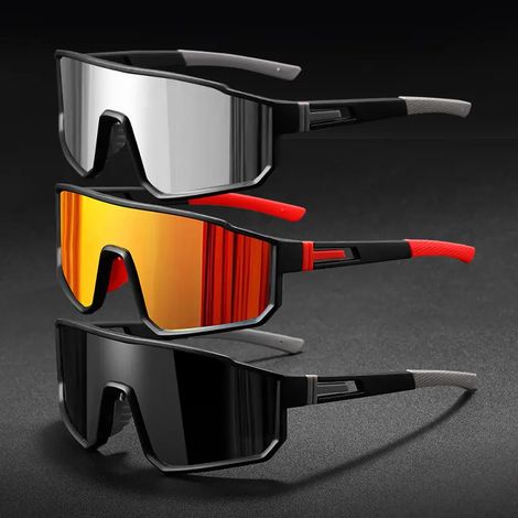 Lot de 3 Lunettes Velo Unisexe, UV400, Anti-Vent, Course, Cyclisme, Sport, Plein Air, Conduite (1/4)