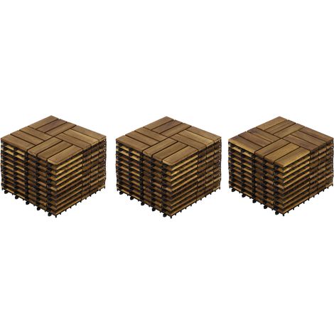 Baldosas de terraza encajables 30 x 30 cm de madera de acacia amarilla, lote de 32 OKMYHOME (1/5)
