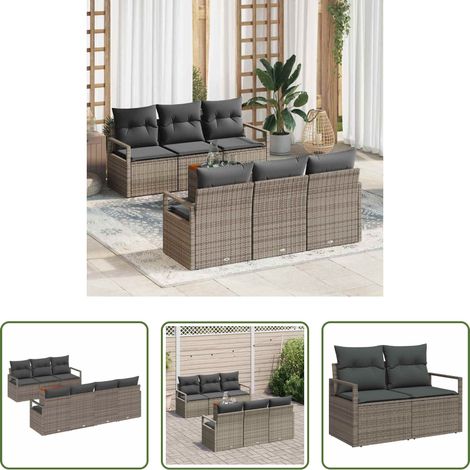 vidaXL Jardin -  Ensemble de canapé de jardin avec coussin 7 pcs Gris polyrotin (1/5)