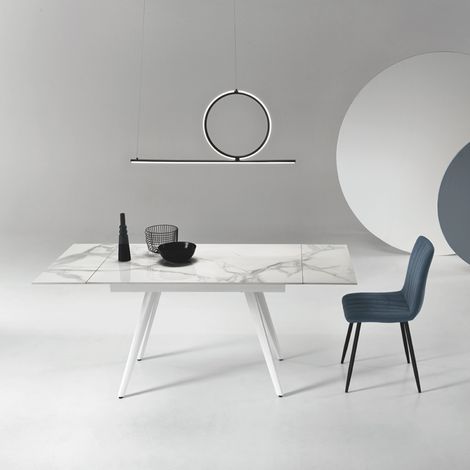 Tavolo con piano effetto Marmo Bianco base metallo allungabile fino a 180 cm ORESTE (1/4)