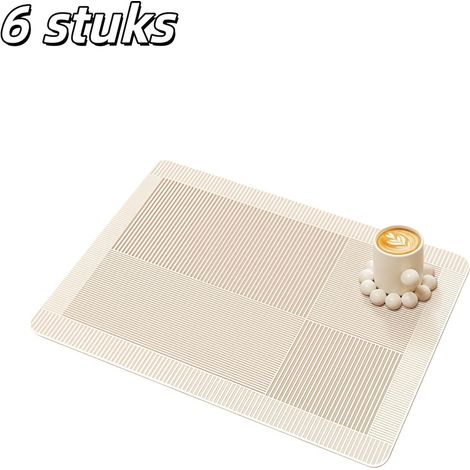 Ensemble de six sets de table - Imperméable et résistant à l'huile - Texture cuir - Résistant à la chaleur - Style western - Convient aux salles à manger et tables de réception - Motif rayé - Jaune (1/5)