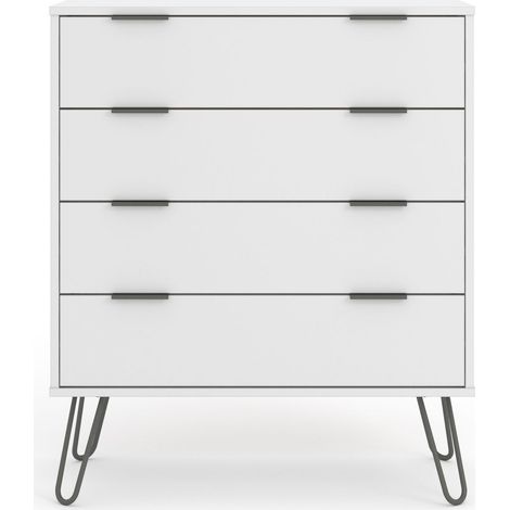 4 Drawer Chest of Drawers - Manufactured Wood Fibre Board/Metal - 76.5 x 39.5 x 90.3 cm - White (1/4)