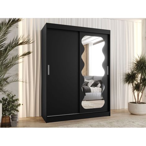 Armario Hartford 578, Negro, 200x150x62cm, Puertas de armario: Correderas, Número de estantes: 5 (1/5)