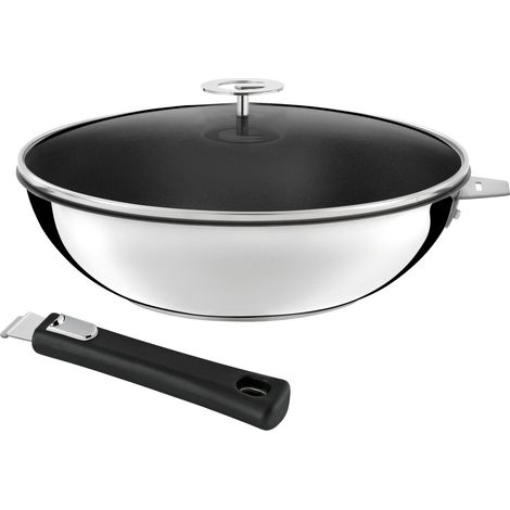 Malice - Wok 28 cm avec revêtement céramique, couvercle et poignée noire