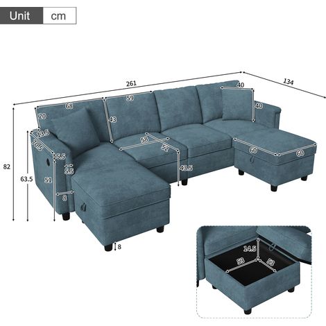 Sofá modular convertible en forma de L y U, con 2 otomanas con espacio de almacenamiento y 2 cojines decorativos, tejido de chenilla resistente, sofá moderno multifuncional para salones y apartamentos (1/5)
