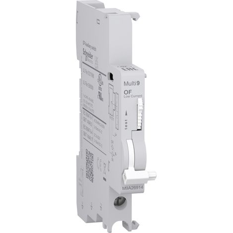 Interrupteur SCHNEIDER Multi9 avec courant auxiliaire 2-100mA et connexion inférieure.