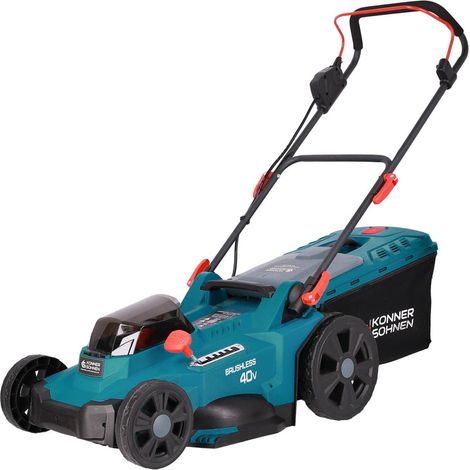 Cortacésped inalámbrico Könner & Söhnen KS 43LM-40V, ancho de corte de 43 cm, motor sin escobillas, control central, bolsa recolectora grande, ideal para jardines de tamaño mediano. (1/5)