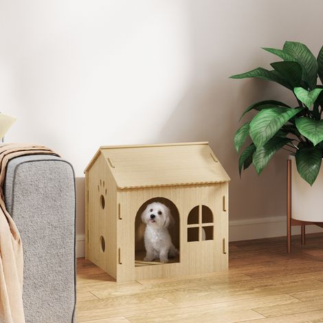 Caseta para Perros Interior con Ventana Diseño de Garra Hueca Casita para Perros y Gatos 49,5x41x51 cm Roble (1/5)