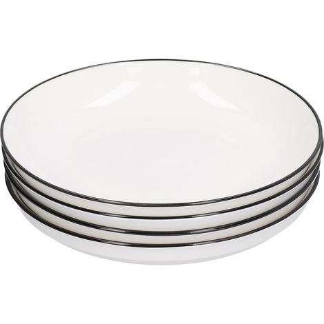 4-teiliges Keramik-Essteller-Set, schwarzes Linien-Geschirr, 20 cm runder Teller für Salate und Steaks (1/5)