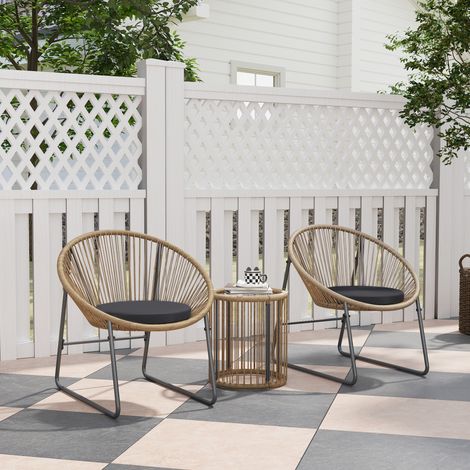 Ensemble de jardin 3 pièces en rotin et acier avec 2 chaises avec coussins et table basse cylindrique, multicolore (1/5)