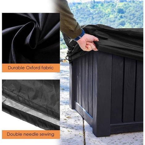 Housse de Coffre de Terrasse - Oxford 210D Imperméable - Coupe Vent Ajustable - Extérieur Jardin - Noir - 123x62x55 cm (1/5)