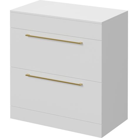 Napoli 460 Gloss White 800mm 2 Drawer Vanity Unit for Countertop Basins - 800mm - Brushed Brass 480mm Handle