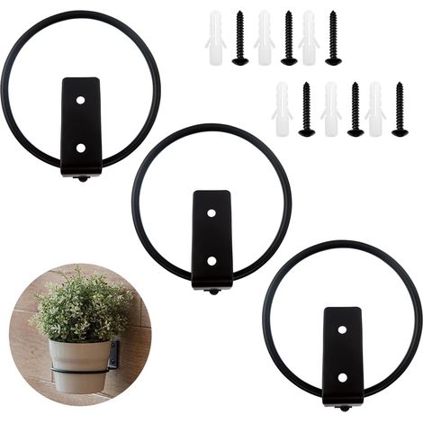 3 pcs Supports Muraux pour Pots de Fleurs Anneau de Pot de Fleurs Métal Pots fleurs pliables Maison Jardin Balcon Noir 10cm 4Pouces (1/5)
