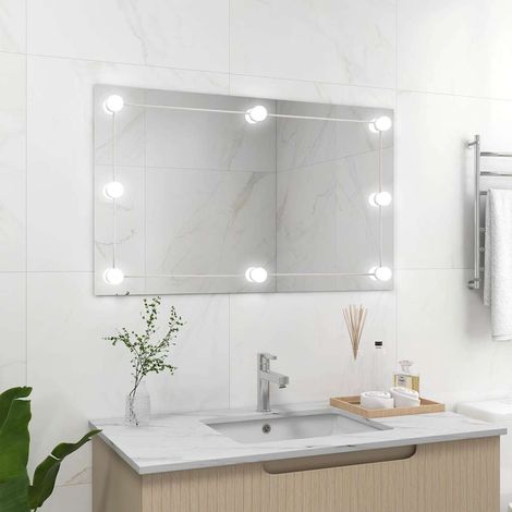 Miroir mural sans cadre avec lampes LED Rectangulaire Verre (1/3)