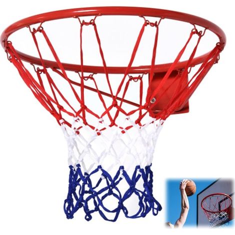 Panier de basket avec filet - 46 cm - tube en acier et nylon - rouge, bleu, blanc - idéal pour le jardin et les loisirs. (1/5)