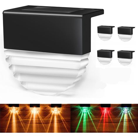 Lampes solaires de terrasse, lampes solaires d'escalier, lampes solaires LED étanches pour clôture extérieure (lot de 4) (1/5)