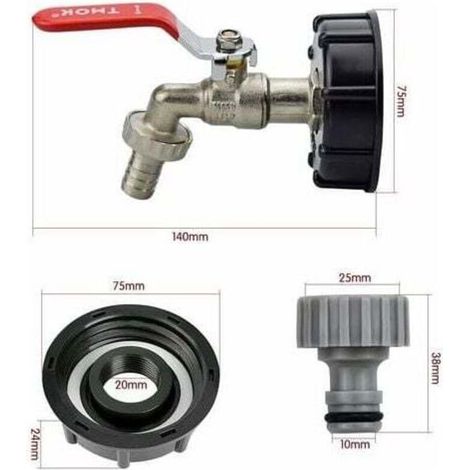 Robinet Cuve 1000L Recuperateur d Eau De Pluie Adaptateur de Réservoir IBC Connecteur à Filetage 1/2 Adaptateur Bouchon Cuve en Laiton PP Filetage Gros 60 MM Raccords De Tuyau D'arrosag (1/3)