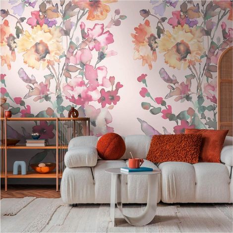 Photo wallpaper wall Profhome 791453 hot embossed non-woven wallpaper slightly textured with floral pattern matt pink pastel yellow green purple 1,59 m x 2,8 m (1/5)