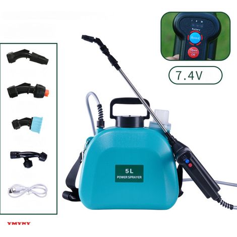 Pulverisateur Electrique 5L, 7.4V Puissant Pulverisateur de Jardin avec 4 Jet Réglable, 3 Vitesses Pulvérisateur à Batterie Rechargeable avec Canne Telescopique pour Arrosage Désherbage (Vert) YMYNY (1/5)