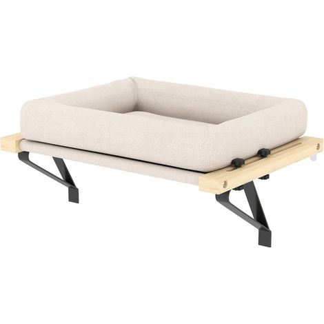 Maison pour chat avec support réglable pour rebords de fenêtre ou radiateurs, cadre en bois, coussin lavable, blanc (1/5)