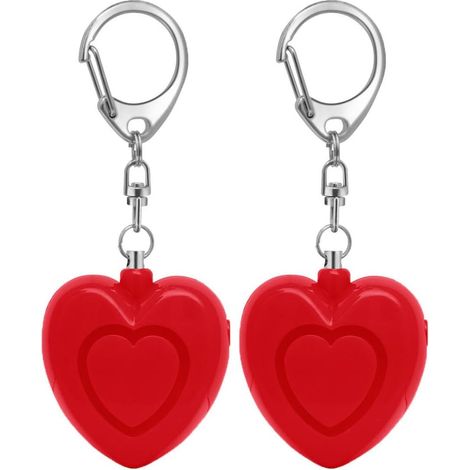 Alarma de seguridad personal con luz LED, llavero en forma de corazón, esencial para viajes al aire libre, 125 dB, rojo, paquete de 2 (1/5)
