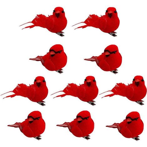 Lot de 10 petits oiseaux artificiels cardinaux à suspendre au sapin de Noël (1/5)