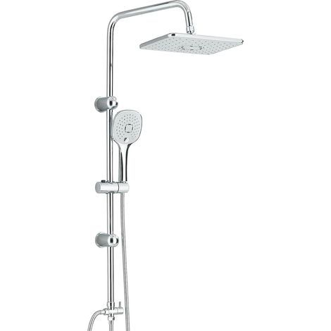 Colonna doccia fissa con miscelatore - Set doccia a pioggia quadrato 29 x 19 cm e soffione - Kit doccia completo in cromo argento (1/5)