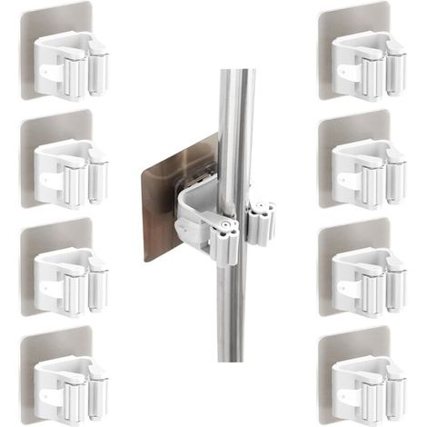 Bardusch-8 Pcs Accroche Balai Mural,Sans Percage Porte Balais Mural Pour Salle De Bain Cuisine Bureau Placard Jardin Garage(Blanc) (1/2)