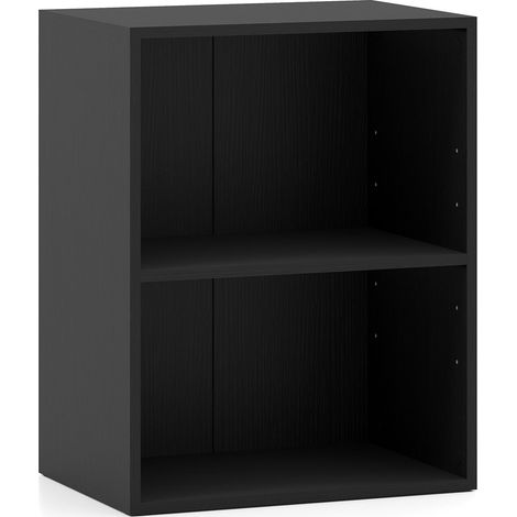 Libreria a 2 ripiani in legno nero con ripiani regolabili