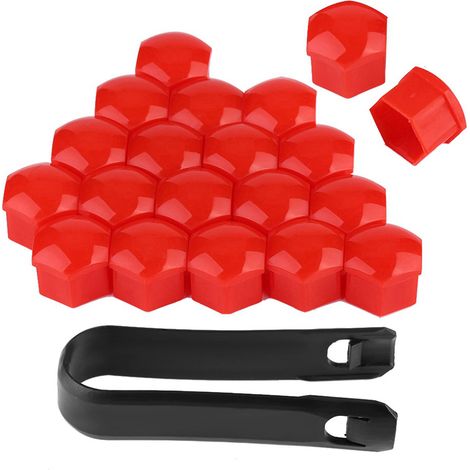 20 cache-écrous de roue de voiture 19 mm, protection extérieure des boulons de moyeu (rouge)