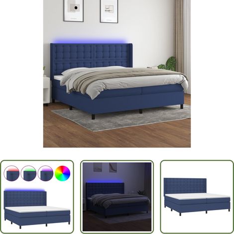 Sommier avec matelas - Sommier à lattes de lit matelas et LED Bleu 200x200 cm Tissu (1/5)