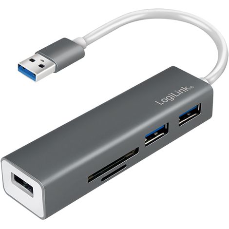 Hub USB 3.0 LogiLink: 3 porte, lettore di schede MicroSD/SD, trasferimento rapido (1/5)