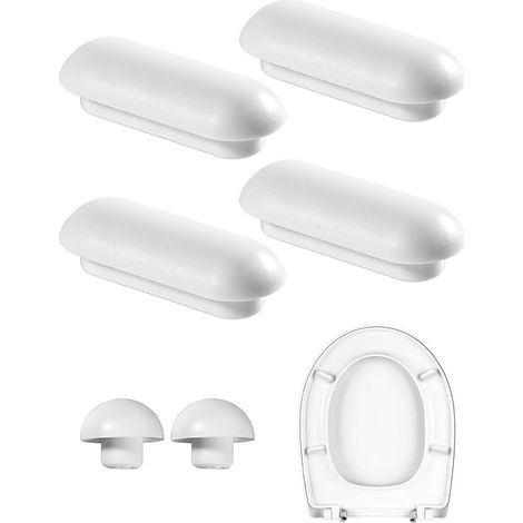 6 Pièces Tampon Abattant WC,Patin Abattant WC,Tampons pour Abattant de WC,Pare-chocs de Siège de Toilette,Amortisseur WC,4 Tampons Anneaux+2 Tampons Couvercle(Blanc) (1/5)