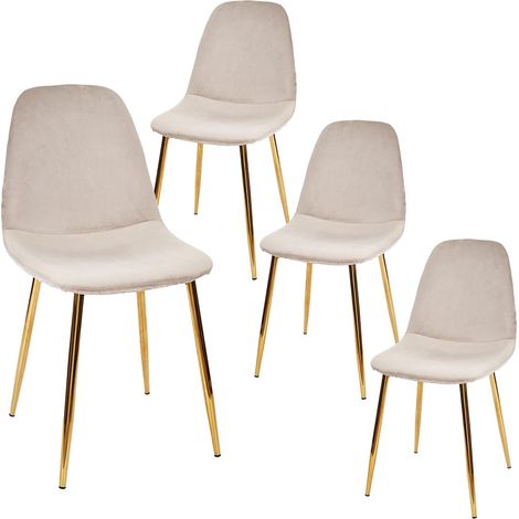 HOLLA - Lot de 4 Chaises Taupe Motif Ecailles Piétement Gold (1/5)