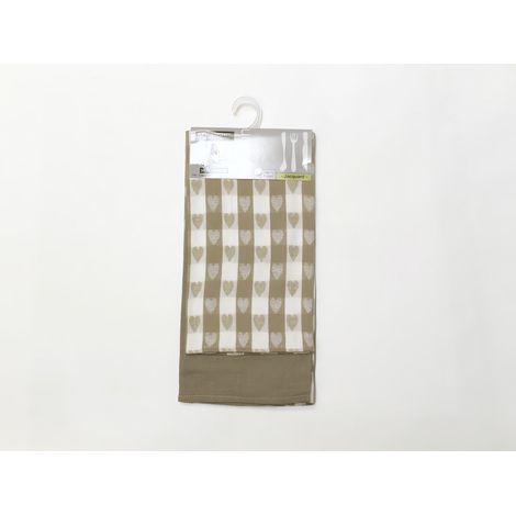 Lot de 2 torchons en coton COEUR taupe, jacquard 50x70 cm (1/2)