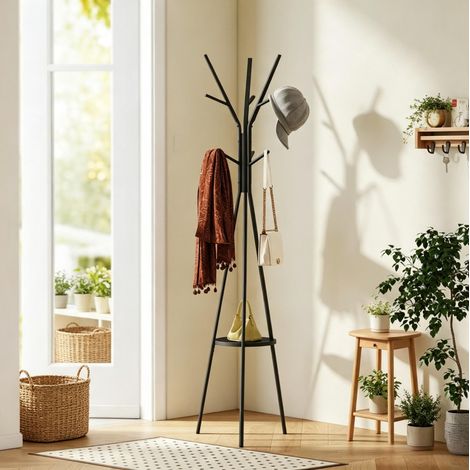Porte-manteau sur pied 45 x 45 x 180 cm en métal et MDF noir HAVRYA (1/5)