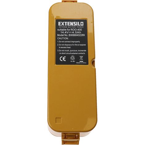 EXTENSILO Batterie compatible avec iRobot Roomba 400, 405, 410, 415, 4130, 4105, 4110, 40901, 4000, 4100 aspirateur jaune (4500mAh, 14,4V, NiMH)