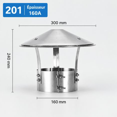 Chapeau de cheminée anti-pluie en acier inoxydable pour conduit 160 160 30 × 30 × 7 cm 800 g – Livraison gratuite