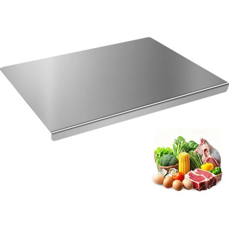 Planche à Découper en Inox avec Rebord, 40 x 30 cm Planche de Cuisine en Acier Inoxydable Double Face pour Plan de Travail, Surface Alimentaire pour Découper Viande, Légumes et Pétrir la Pâte, 1 Pièce (1/5)