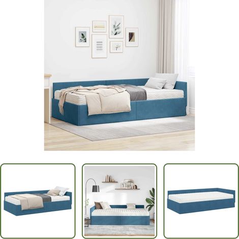 Velours - Cadre de lit d'angle avec matelas Autre 2 pcs Bleu Velours (1/5)