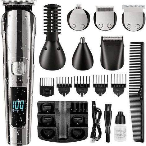[NIEMALS VERWENDET] Herren-Haarschneider, 11-in-1 Profi-Bart- und Haartrimmer, kabelloser Elektrorasierer, Präzisionstrimmer für Nase und Körper, LCD-Display, verstellbarer Kamm, wasserdicht