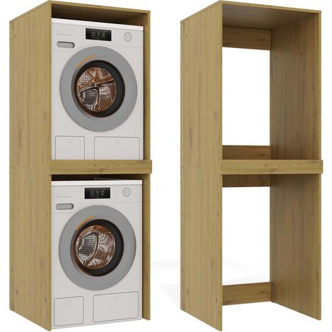 Pola Twin Artisan Oak Laundry Cabinet Washer Dryer Storage