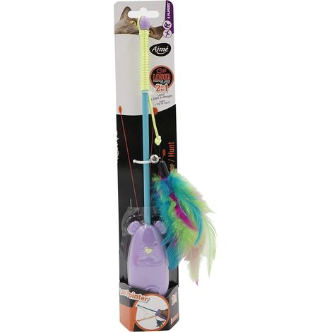 Jouet pour Chat 2 en 1 Canne à Pêche Laser Jouet Électronique Interactif Plumes Multicolores Grelots (1/4)